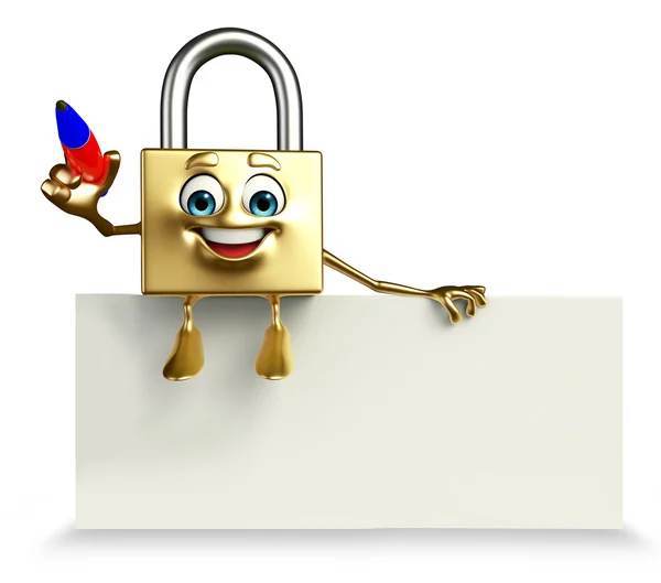 Lock Character with pen — Stock Photo, Image