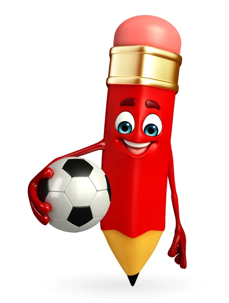 Pencil Character with football — Stock Photo, Image