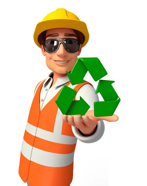Jonge werknemers met recycle pictogram — Stockfoto