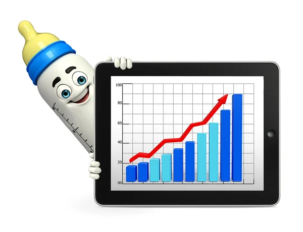 Babyflaschencharakter mit Geschäftsdiagramm — Stockfoto