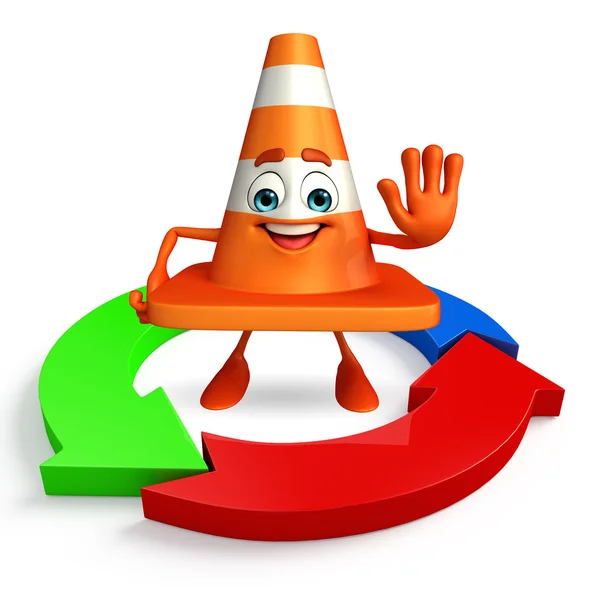 Construction Cone Character with arrow — Stock Photo, Image