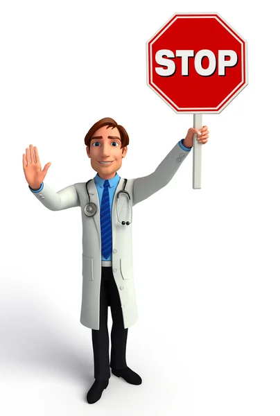 Young Doctor with stop sign — Stock Photo, Image