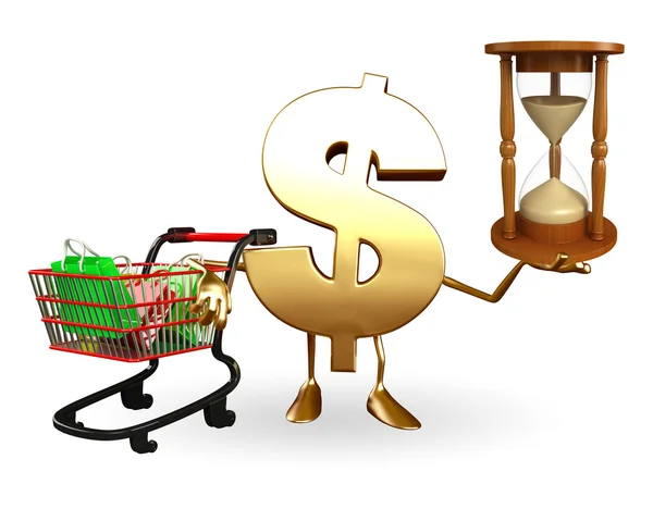 Dollar Character with sand clock and trolley — Stock Photo, Image