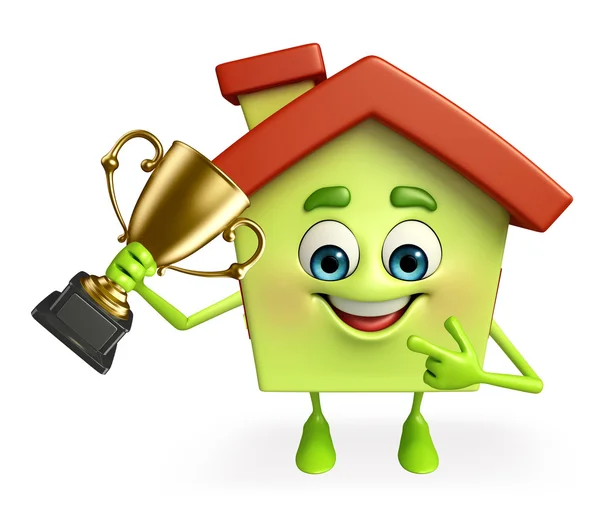 Huis karakter met trofee — Stockfoto