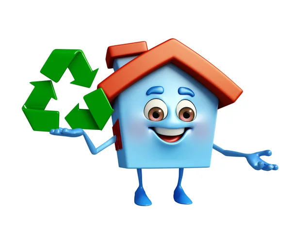 Personagem da casa com ícone de reciclagem — Fotografia de Stock