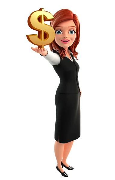 Young Business Woman with dollars sign — Stock Photo, Image