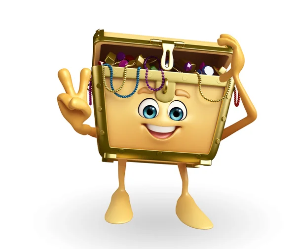 Personagem de caixa de tesouro com pose de vitória — Fotografia de Stock