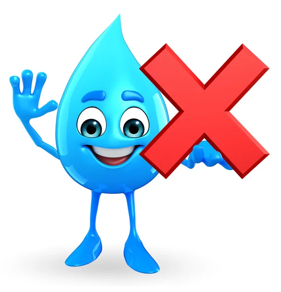 Water Drop Character with cross sign — Stock Photo, Image