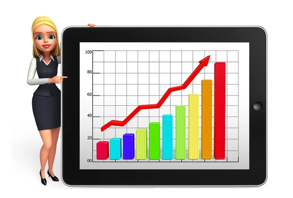 Young office girl with business graph — Stock Photo, Image