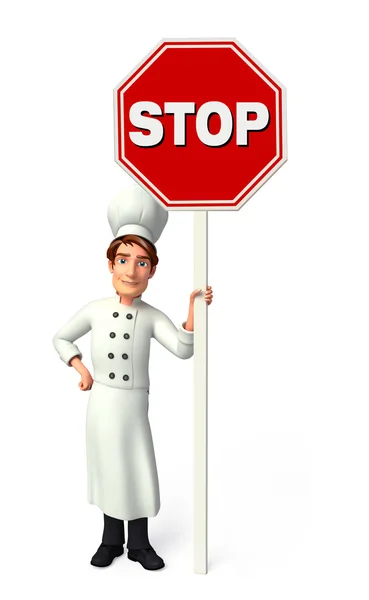 Young chef with stop sign — Stock Photo, Image