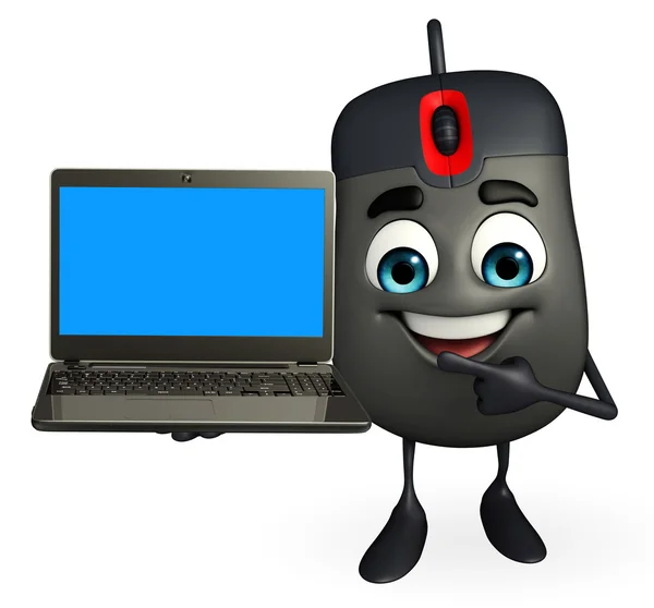 Personaggio del mouse del computer con computer portatile — Foto Stock
