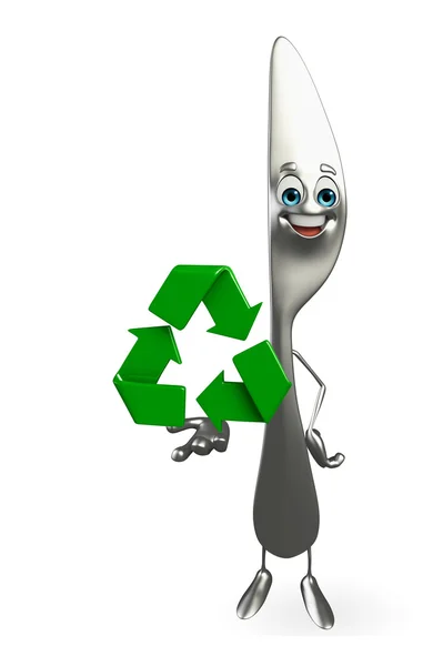 Personagem de faca com ícone de reciclagem — Fotografia de Stock