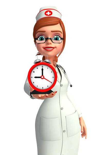 Young Nurse with table clock — Stock Photo, Image