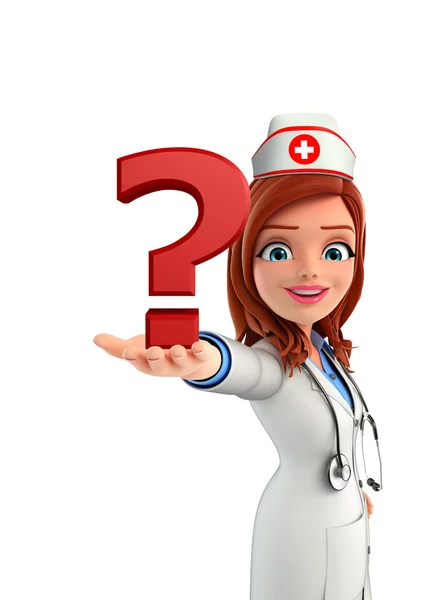 Sjuksköterska karaktär med frågetecken — Stockfoto