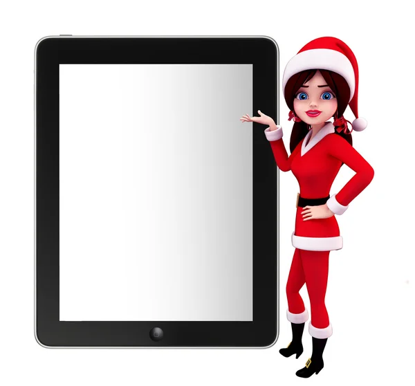 Santa Girl Character with tab — Stock Photo, Image