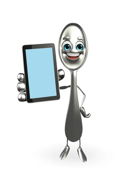 Spoon character with mobile — Stock Photo, Image