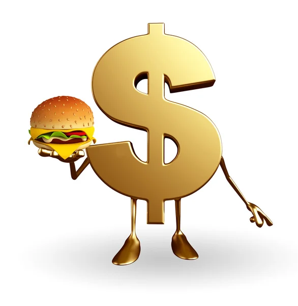 Dollar-Charakter mit Burger — Stockfoto