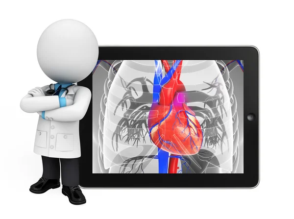 Médico jovem com anatomia do coração — Fotografia de Stock