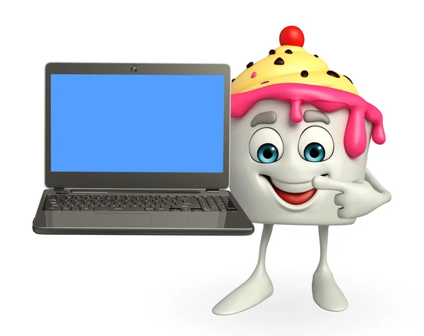 Ice Cream karaktär med Laptop — Stockfoto