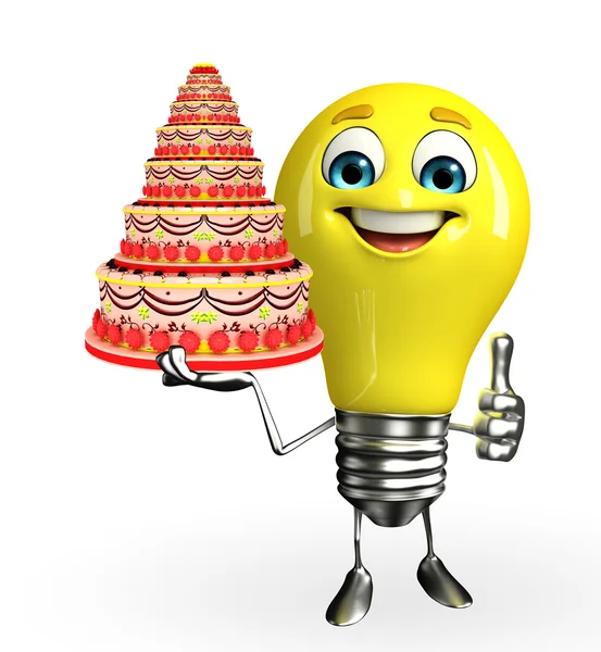 Carattere lampadina con torta — Foto Stock