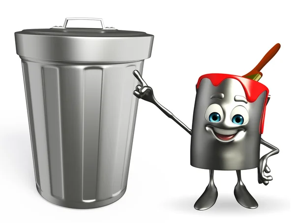 Paint Bucket Character with dustbin — Stock Photo, Image