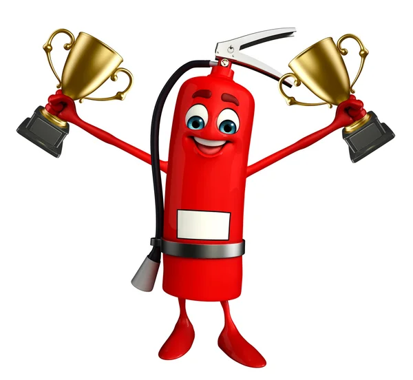 Fire Extinguisher character with trophy — Stock Photo, Image