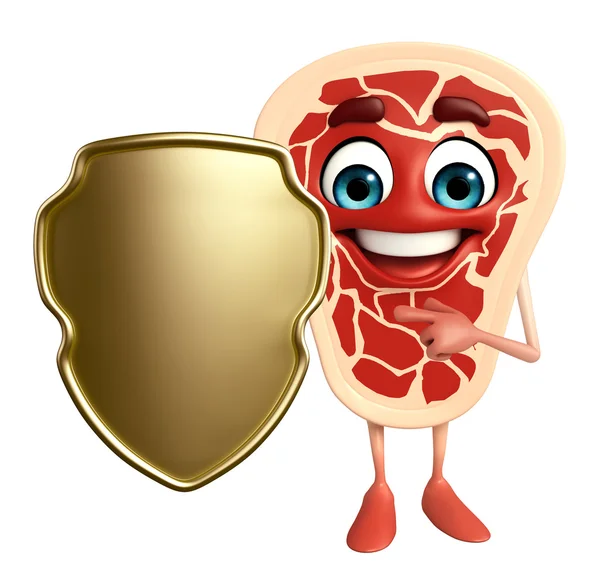 Meat steak character with shield — Stock Photo, Image