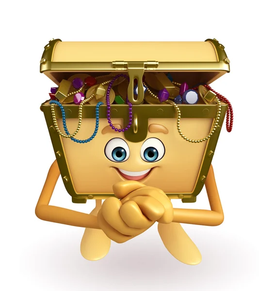 Treasure box character with happy pose — Stock Photo, Image