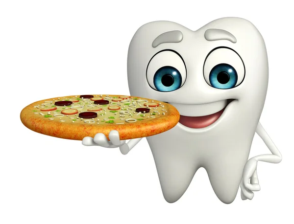 Personaje de dientes con pizza —  Fotos de Stock