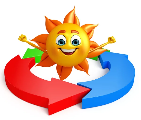 Sun Character With Circular arrow — Stock Photo, Image