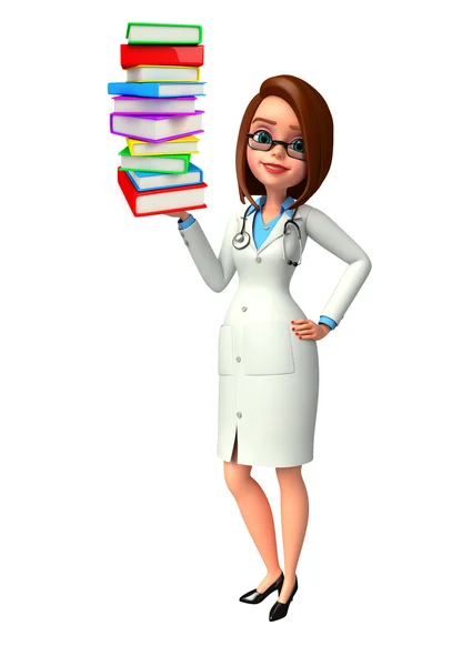 Young Doctor with books pile — Stock Photo, Image