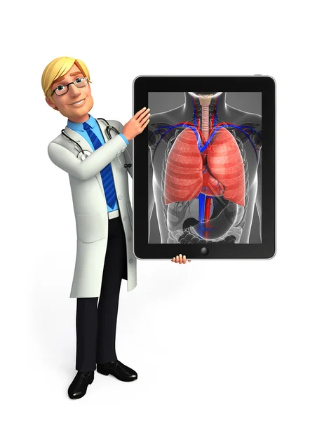 Doctor joven con anatomía pulmonar — Foto de Stock