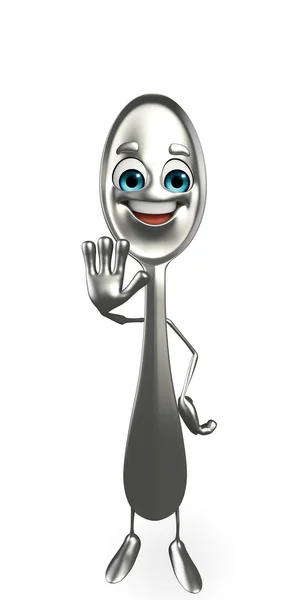 Spoon character with stop hand — Stock Photo, Image