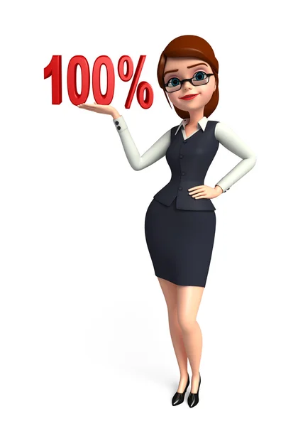 Young office girl with Percent sign — Stock Photo, Image