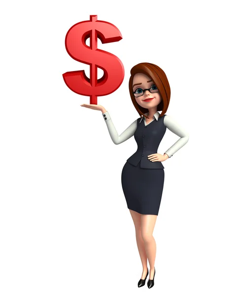Office dívka s znak dolaru — Stock fotografie