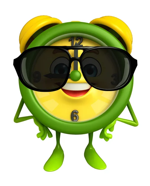 Table clock character with sun glasses — Stock Photo, Image