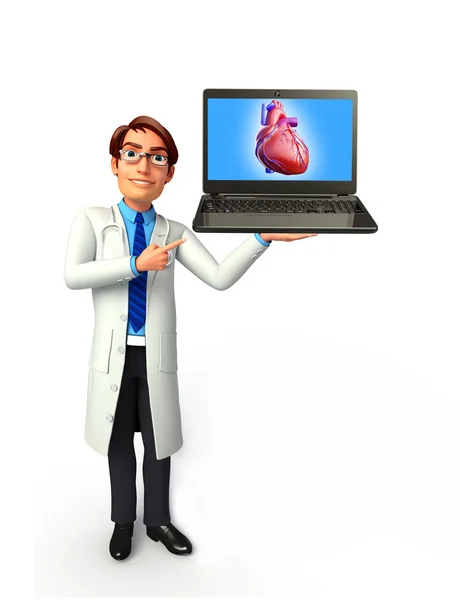 Médico jovem com anatomia do coração — Fotografia de Stock