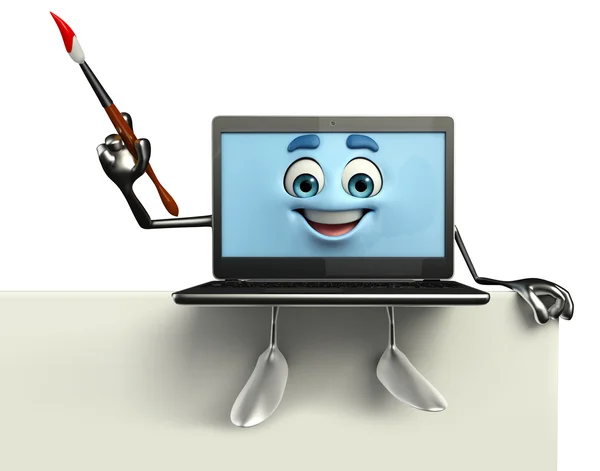Personagem de laptop com escova — Fotografia de Stock