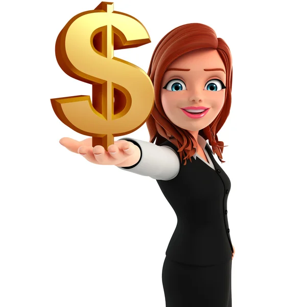 Mladé ženy s dolarů znamení — Stock fotografie