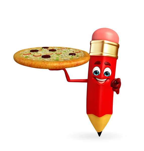 Carácter lápiz con pizza — Foto de Stock