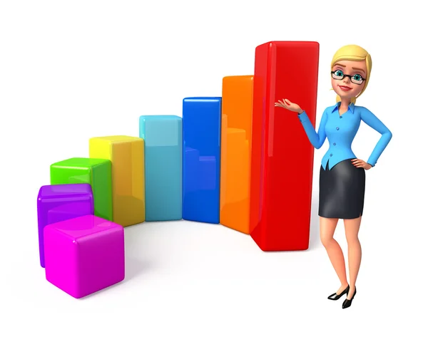 Young office girl with business graph — Stock Photo, Image