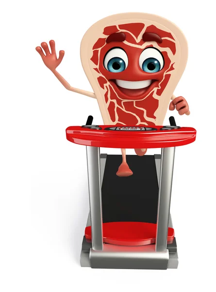 Meat steak character with walking machine — Stock Photo, Image