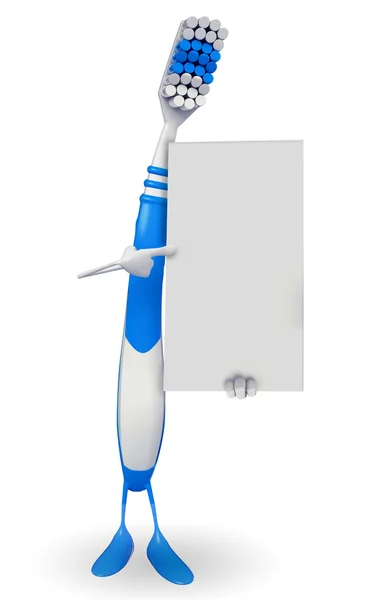 Οδοντόβουρτσα χαρακτήρας με πινακίδα — Φωτογραφία Αρχείου