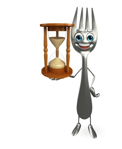 Fork character with sand clock — Stock Photo, Image