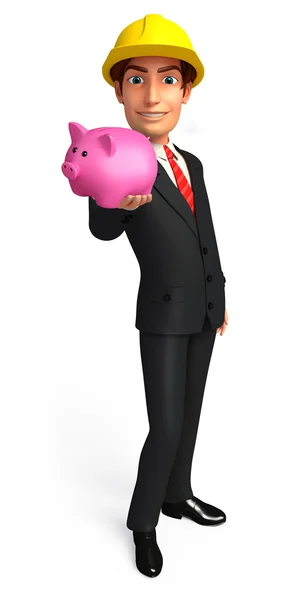 Jonge zakenman met piggy bank — Stockfoto