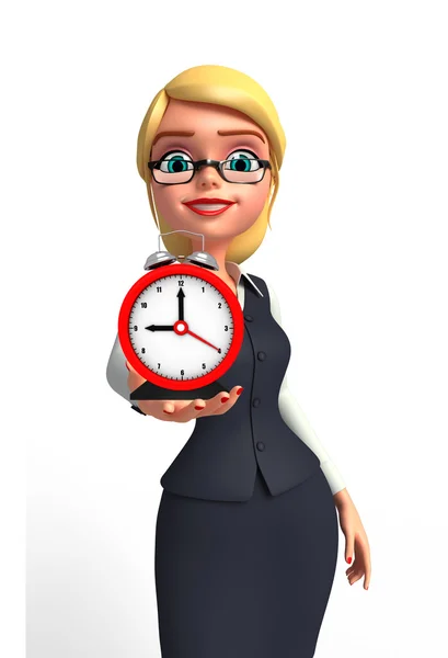 Young office girl with table clock — Stock Photo, Image