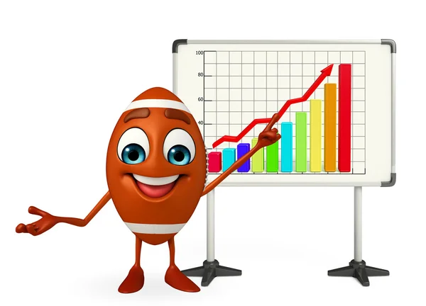 Rubgy bollen karaktär med business diagram — Stockfoto