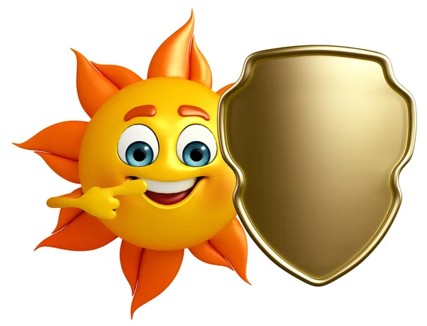 Sun Character With shield — Stock Photo, Image