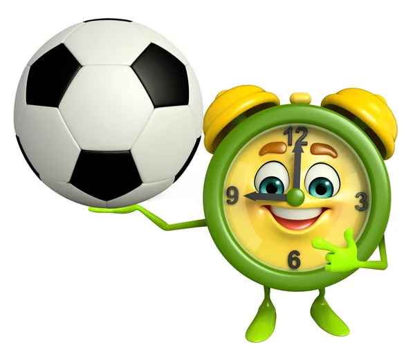 Personagem de relógio de mesa com futebol — Fotografia de Stock