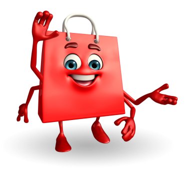 Merhaba poz karakteriyle alışveriş çantası